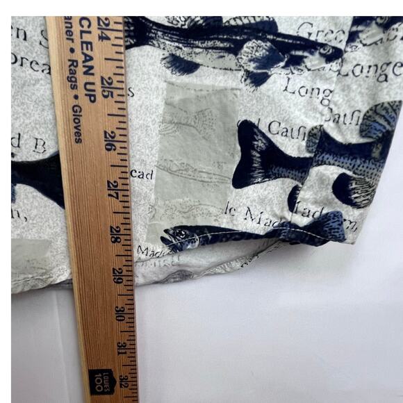 Columbia Mens Large Khaki Short Sleeve Button Down Fish Print Fishing Shirt - Picture 4 of 7